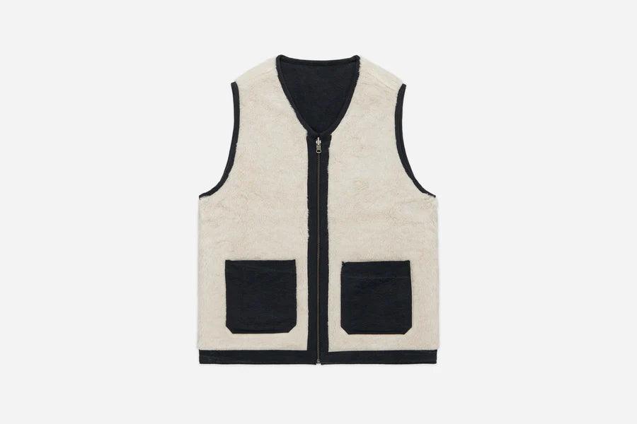 3sixteen Reversible Work Vest - Black Canvas/Ecru Wool Sherpa