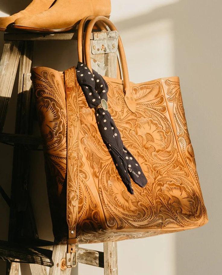 Wythe Hand Tooled Tote Bag - Cognac