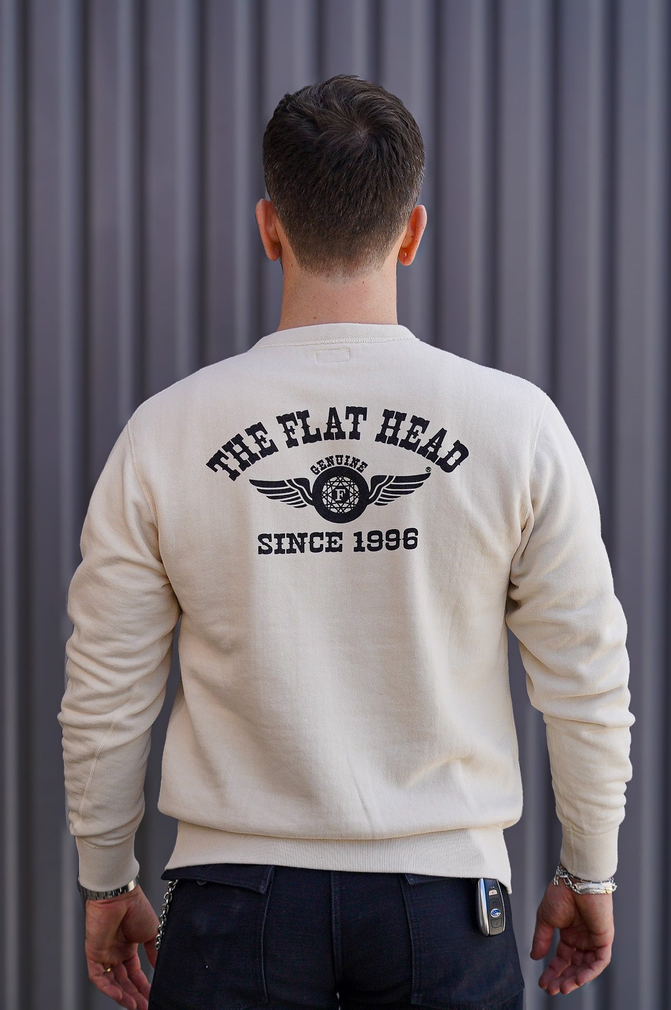 The Flat Head FN-SWC-101 Flying Wheel Sweatshirt - Ivory