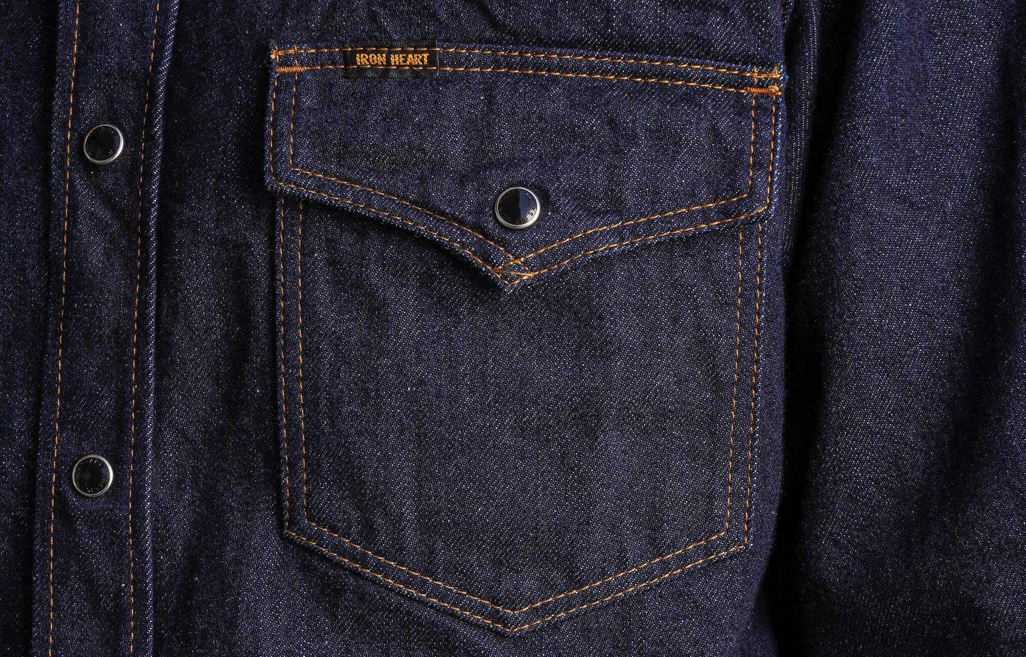 Iron Heart IHSH-33-IND 12oz Selvedge Denim Western Shirt - Indigo