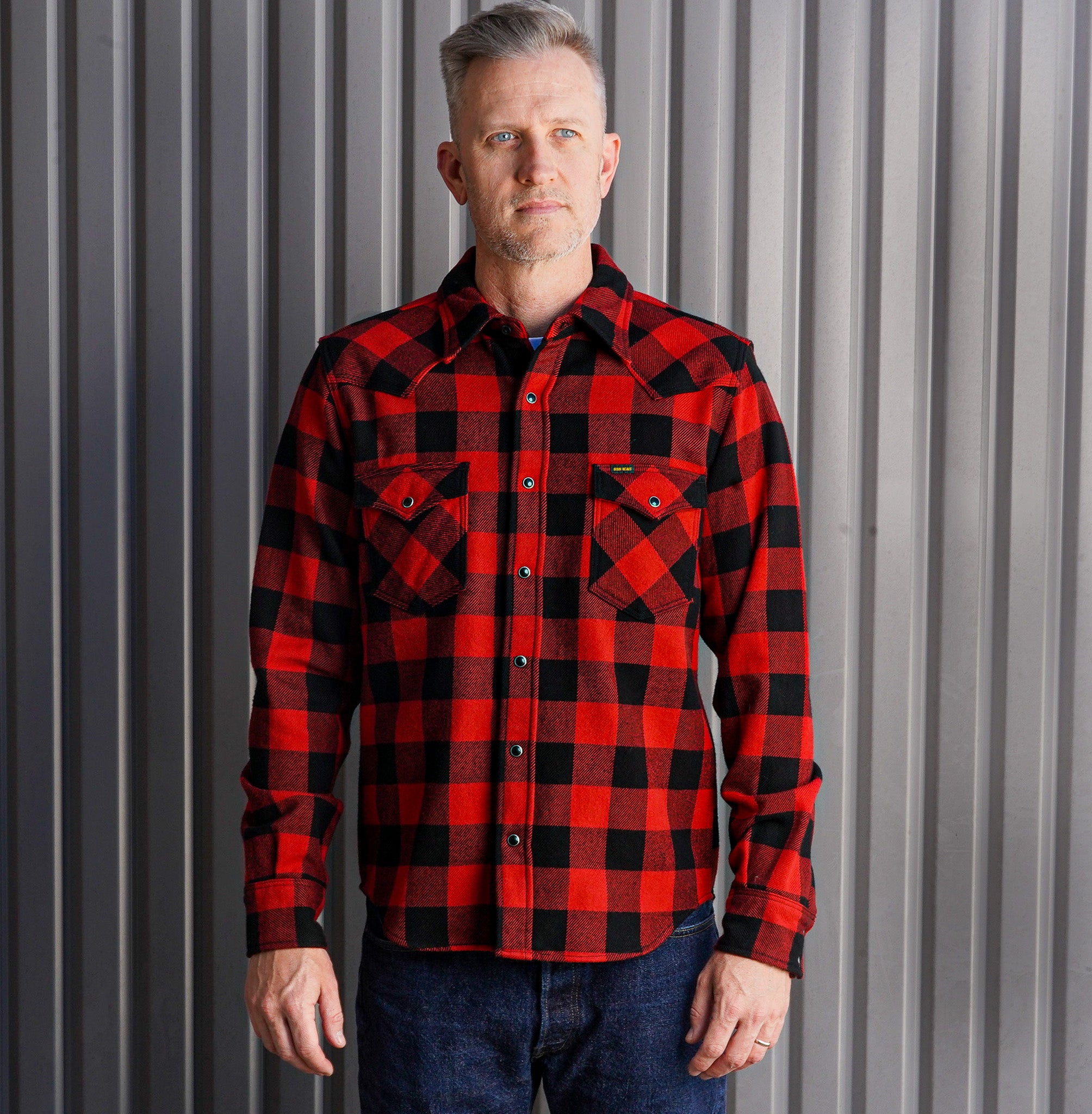 Iron Heart IHSH-232-RED Ultra Heavy Flannel Buffalo Check Western Shirt - Red/Black