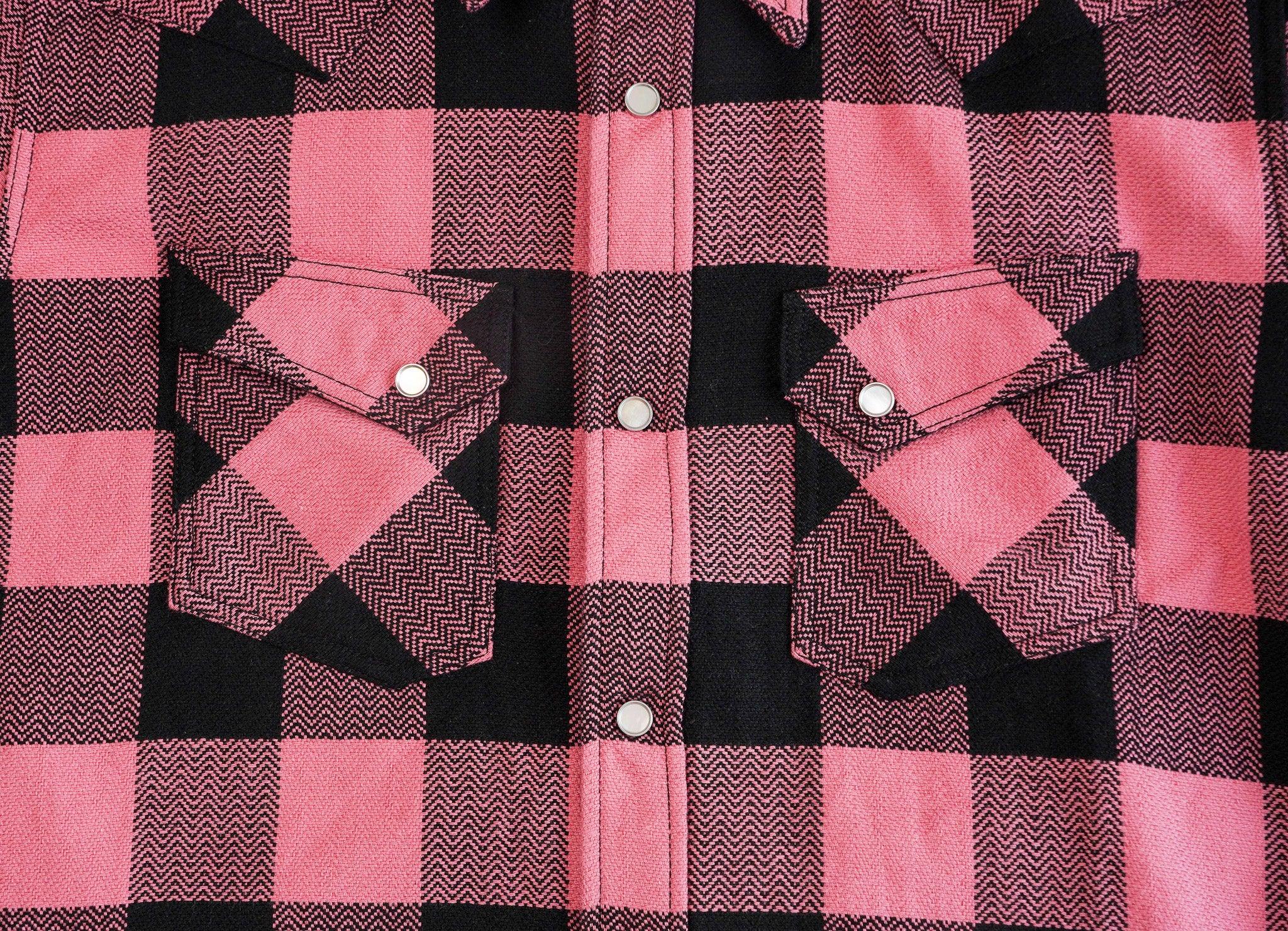 The Flat Head FN-SNW-101L Heavyweight Block Check Flannel Western Shirt - Pink