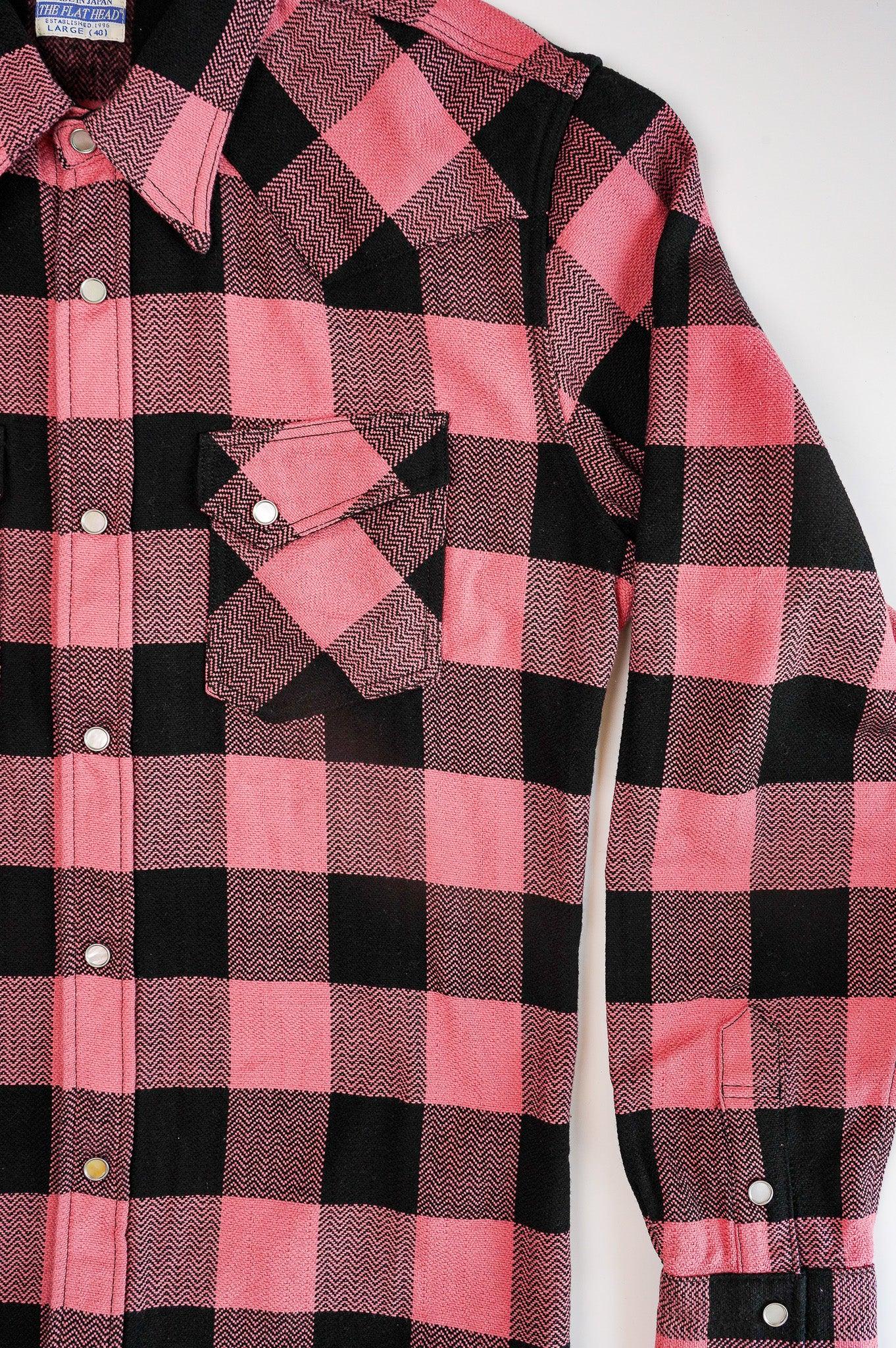 The Flat Head FN-SNW-101L Heavyweight Block Check Flannel Western Shirt - Pink