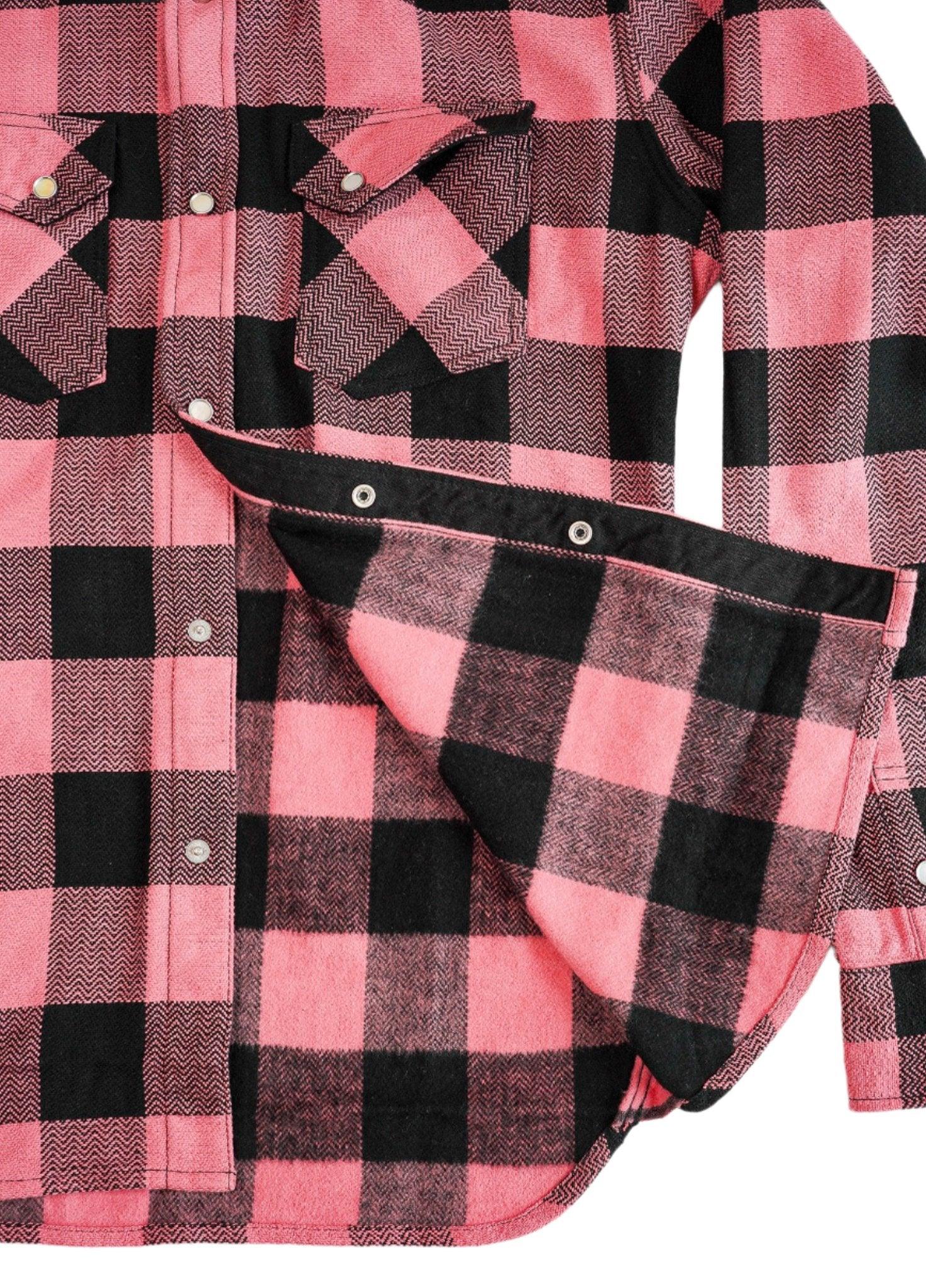 The Flat Head FN-SNW-101L Heavyweight Block Check Flannel Western Shirt - Pink