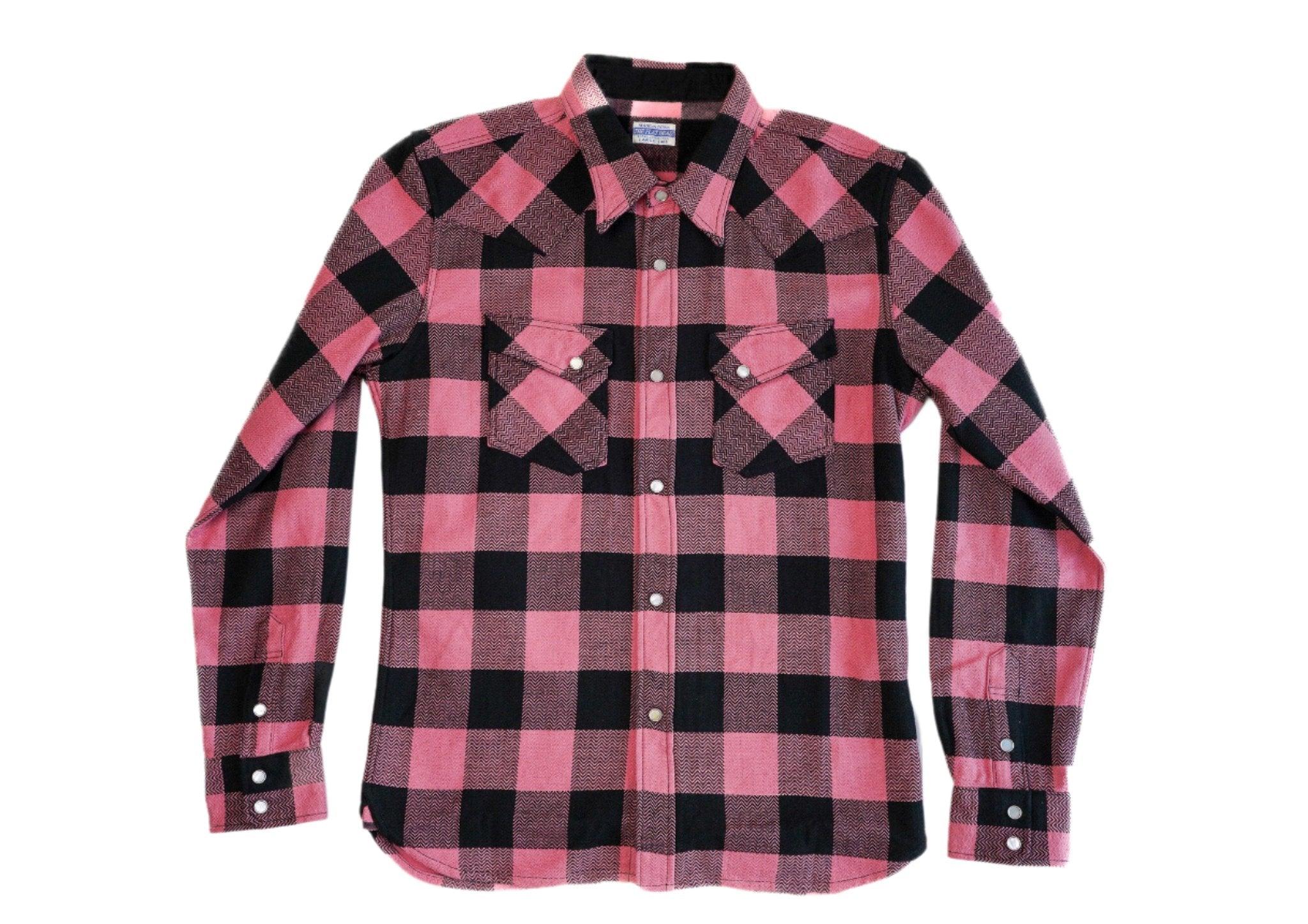 The Flat Head FN-SNW-101L Heavyweight Block Check Flannel Western Shirt - Pink