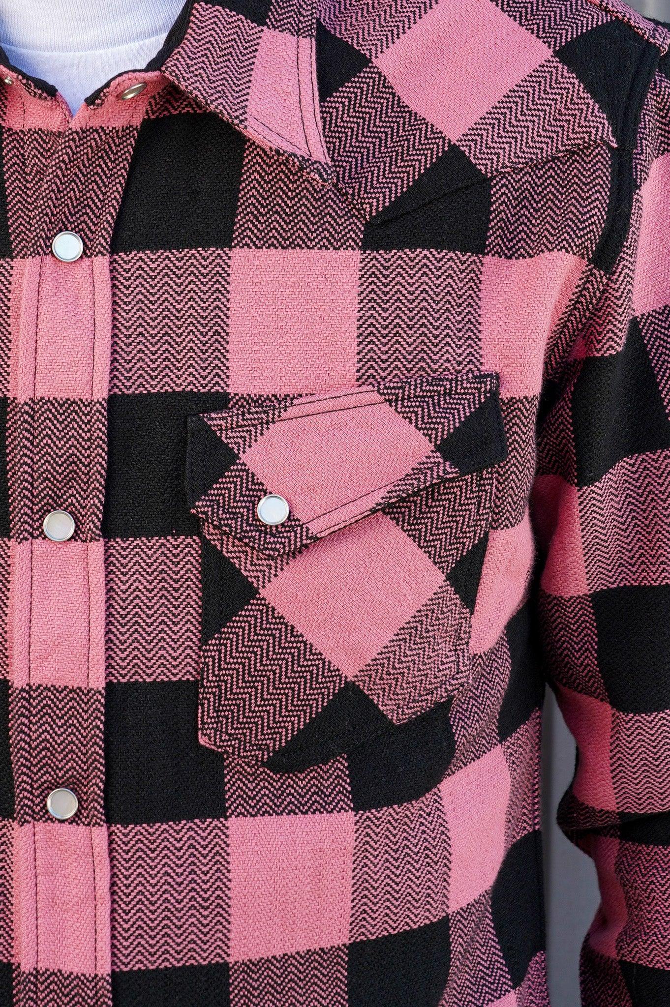 The Flat Head FN-SNW-101L Heavyweight Block Check Flannel Western Shirt - Pink