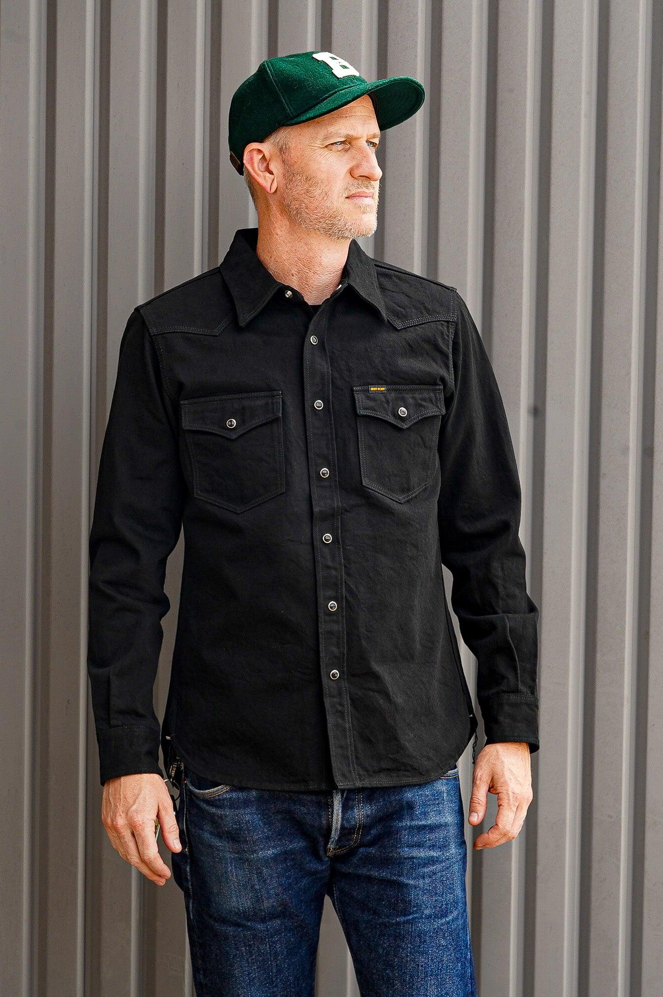 Iron Heart IHSH-218-BLK 12oz Selvedge Denim Western Shirt "The Johnny Cash III" - Black