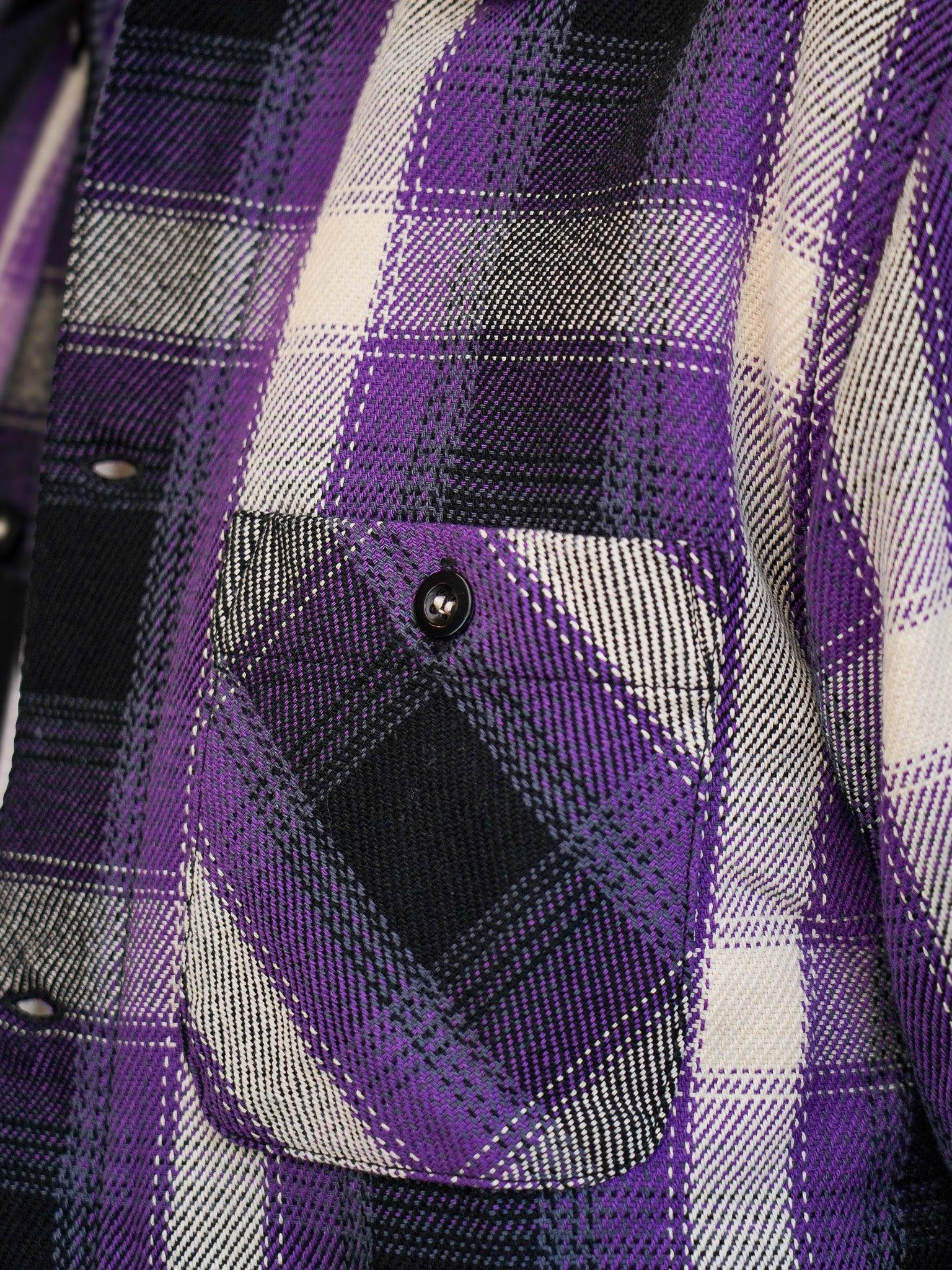 The Flat Head FN-SNR-012L Heavyweight Block Check Flannel Work Shirt - Purple