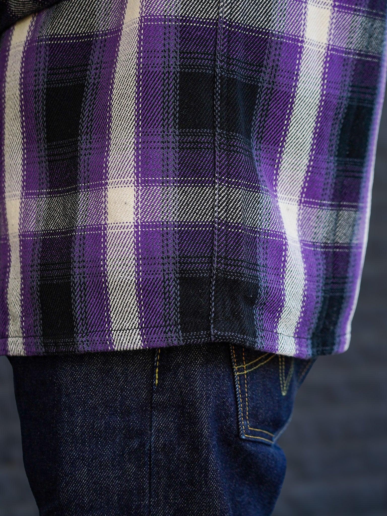 The Flat Head FN-SNR-012L Heavyweight Block Check Flannel Work Shirt - Purple