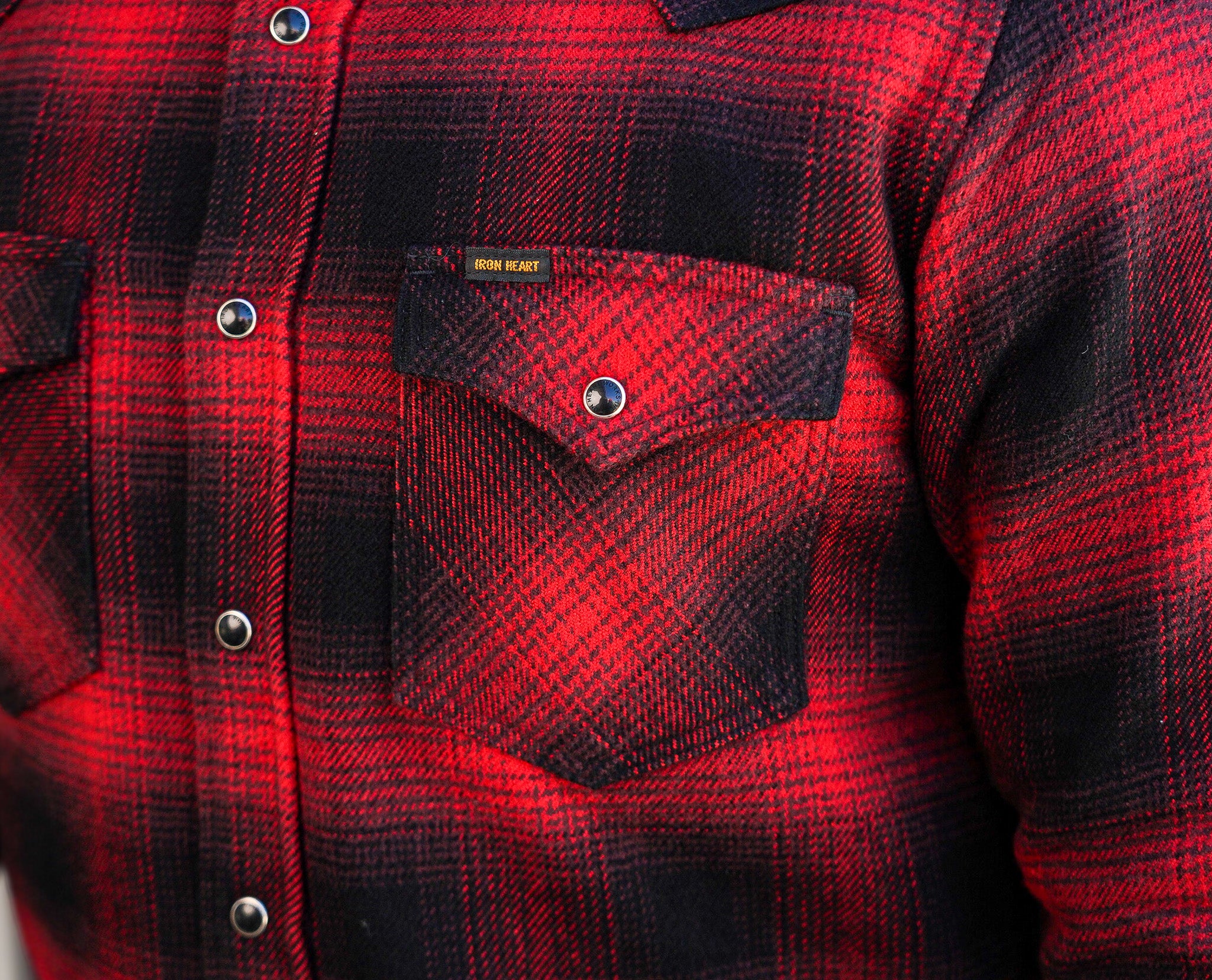 Iron Heart IHSH-264-RED Ultra Heavy Flannel Ombré Check Western Shirt - Red/Black