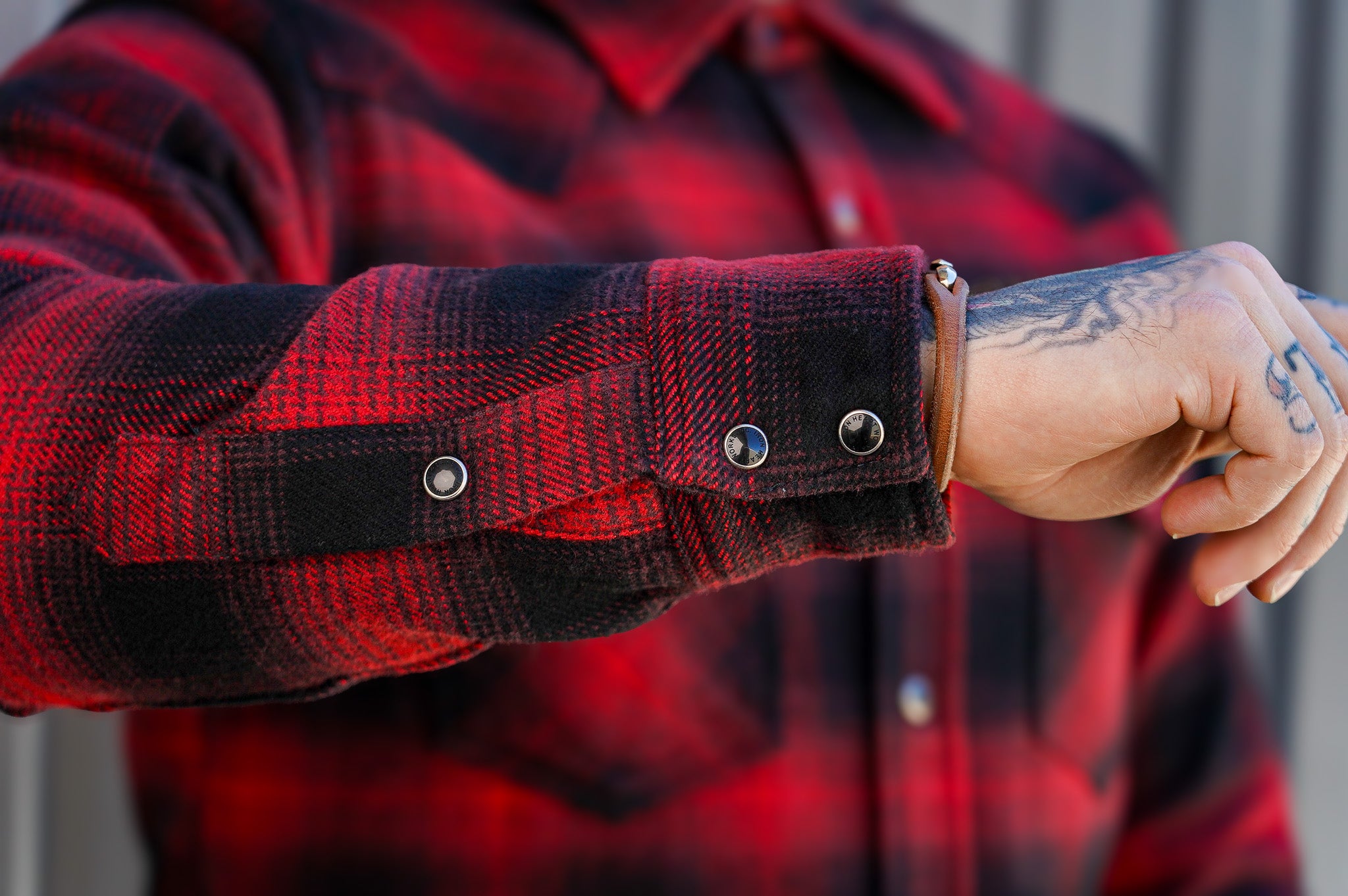 Iron Heart IHSH-264-RED Ultra Heavy Flannel Ombré Check Western Shirt - Red/Black