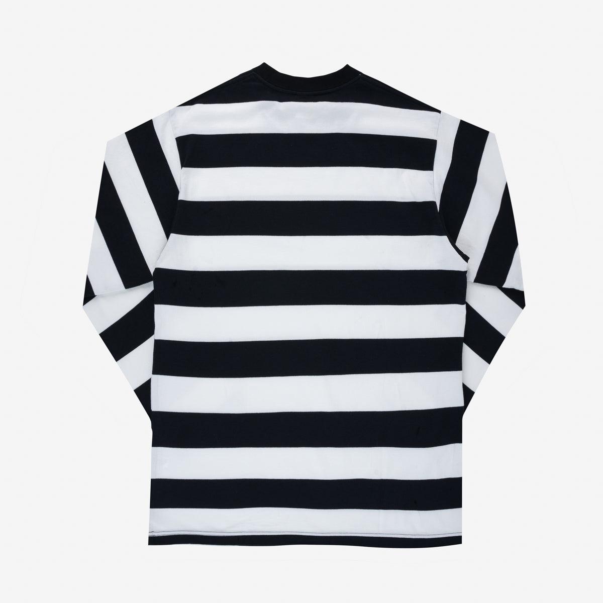 Iron Heart IHTB-09-BLK 7.5oz Cotton Long-Sleeved Crew Neck Border Tee - Black and White Stripes