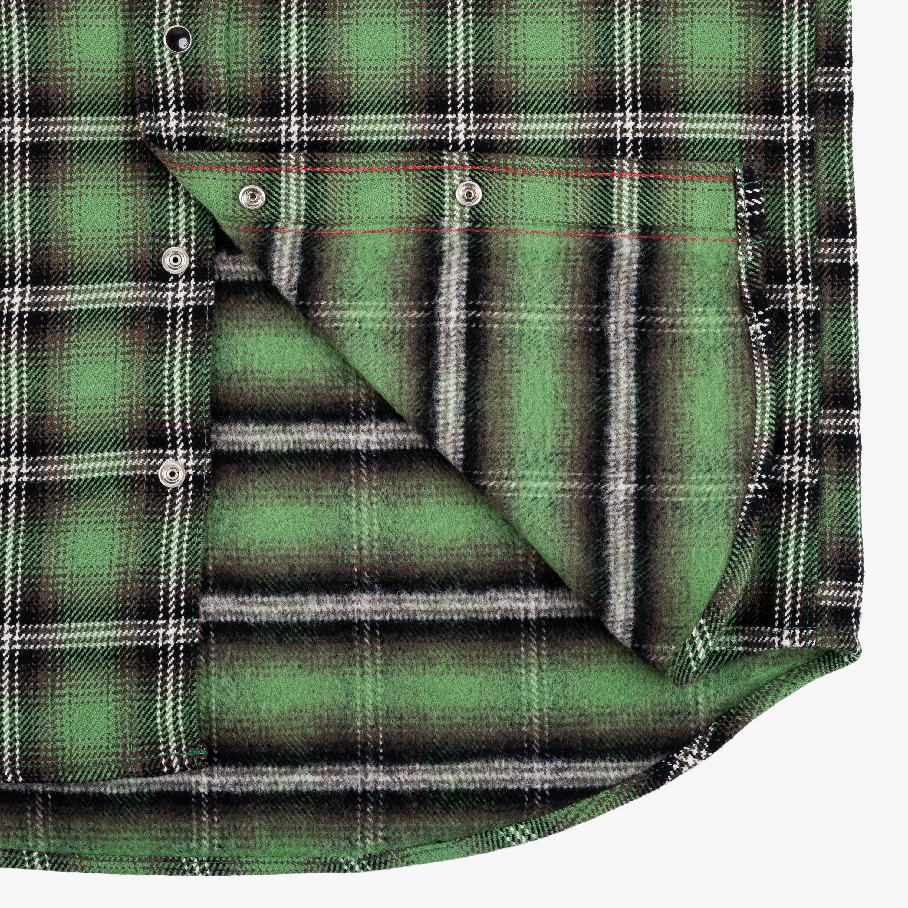 Iron Heart IHSH-405-GRN 12oz Ultra Heavy Flannel Check Western Shirt - Green