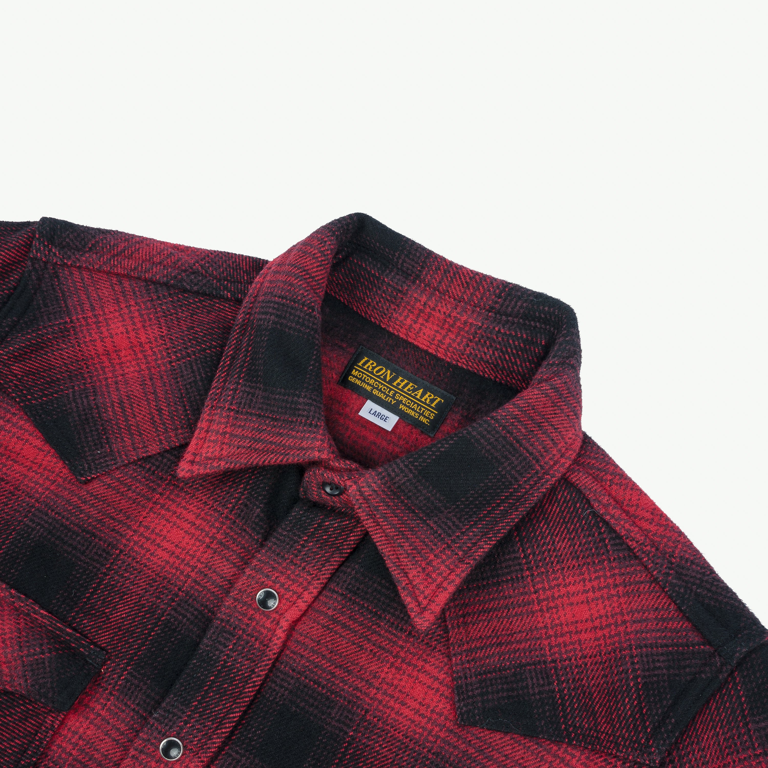 Iron Heart IHSH-264-RED Ultra Heavy Flannel Ombré Check Western Shirt - Red/Black