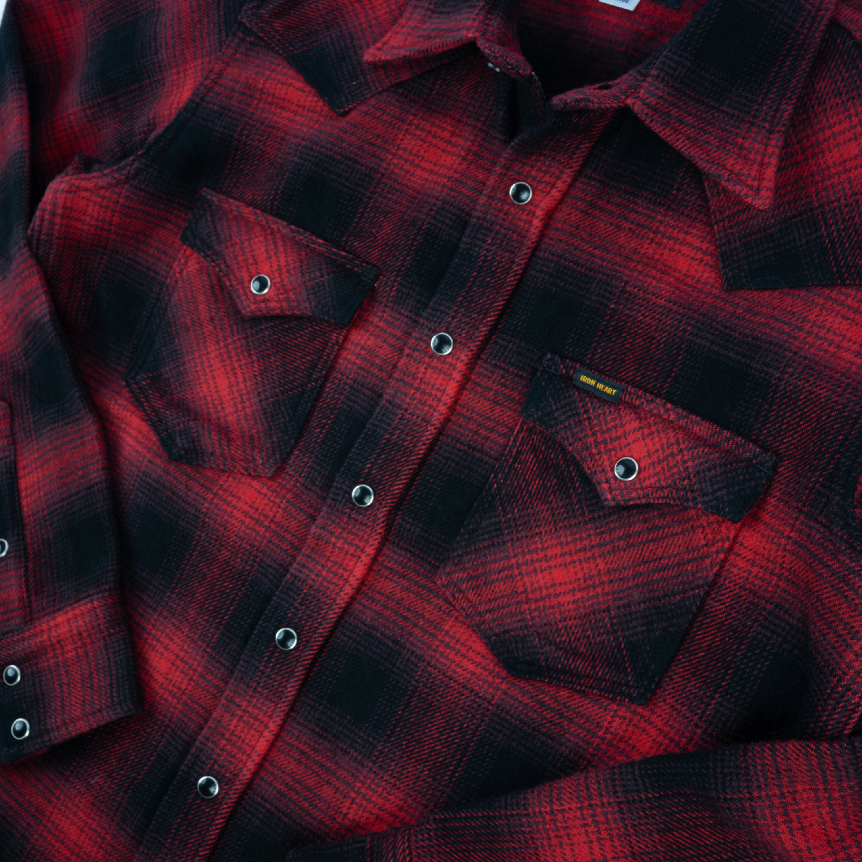 Iron Heart IHSH-264-RED Ultra Heavy Flannel Ombré Check Western Shirt - Red/Black