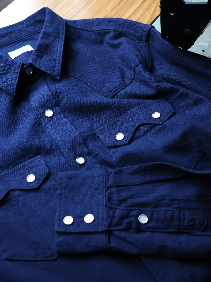 The Flat Head FN-SCW-002L Indigo Dobby Western Shirt