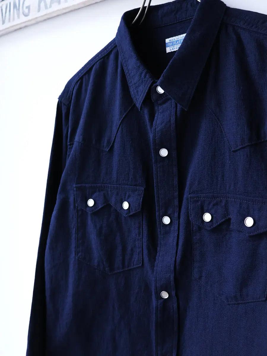 The Flat Head FN-SCW-002L Indigo Dobby Western Shirt