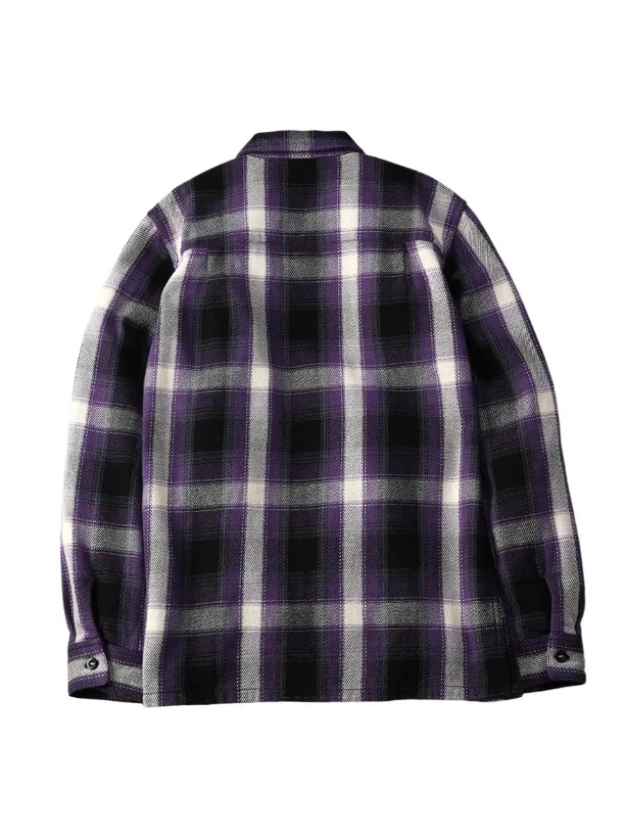 The Flat Head FN-SNR-012L Heavyweight Block Check Flannel Work Shirt - Purple