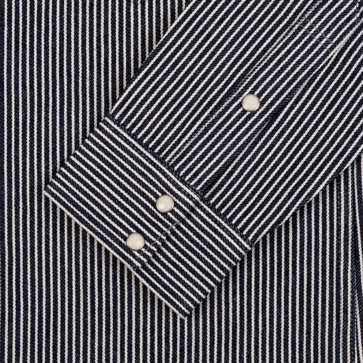 Iron Heart IHSH-07-IND 12oz Hickory Stripe Western Shirt - Indigo