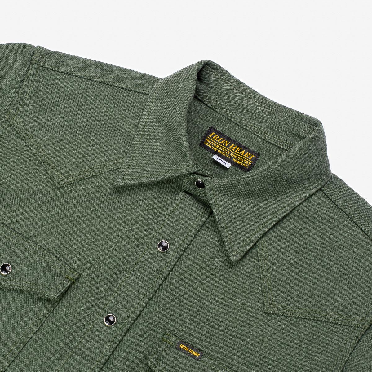 Iron Heart IHSH-213-OLV 13oz Military Serge Western Shirt - Olive Drab Green