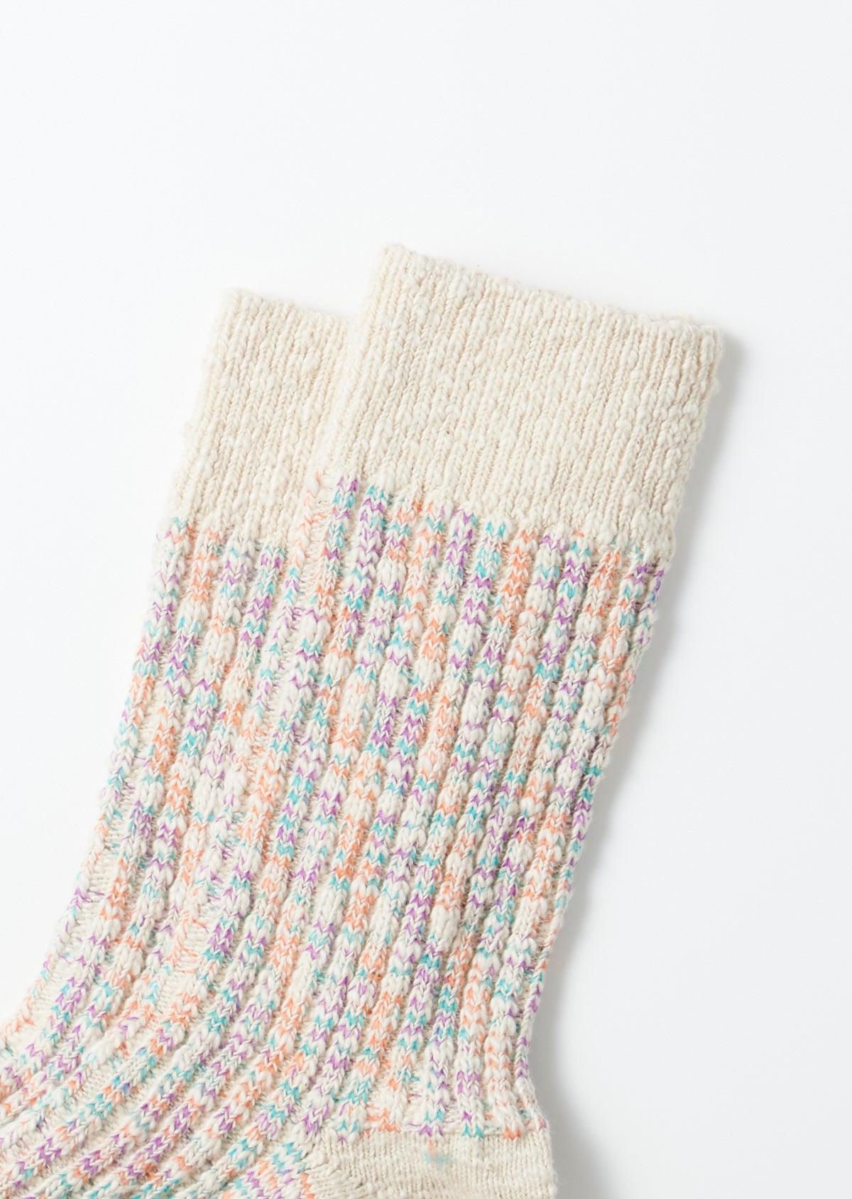 ROTOTO Kasuri Ribbed Socks - Coral/Blue