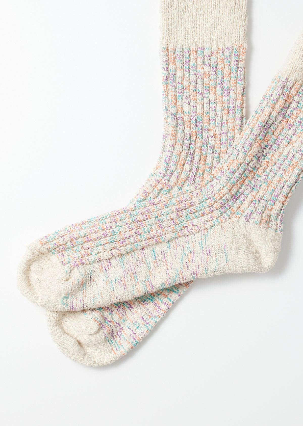 ROTOTO Kasuri Ribbed Socks - Coral/Blue