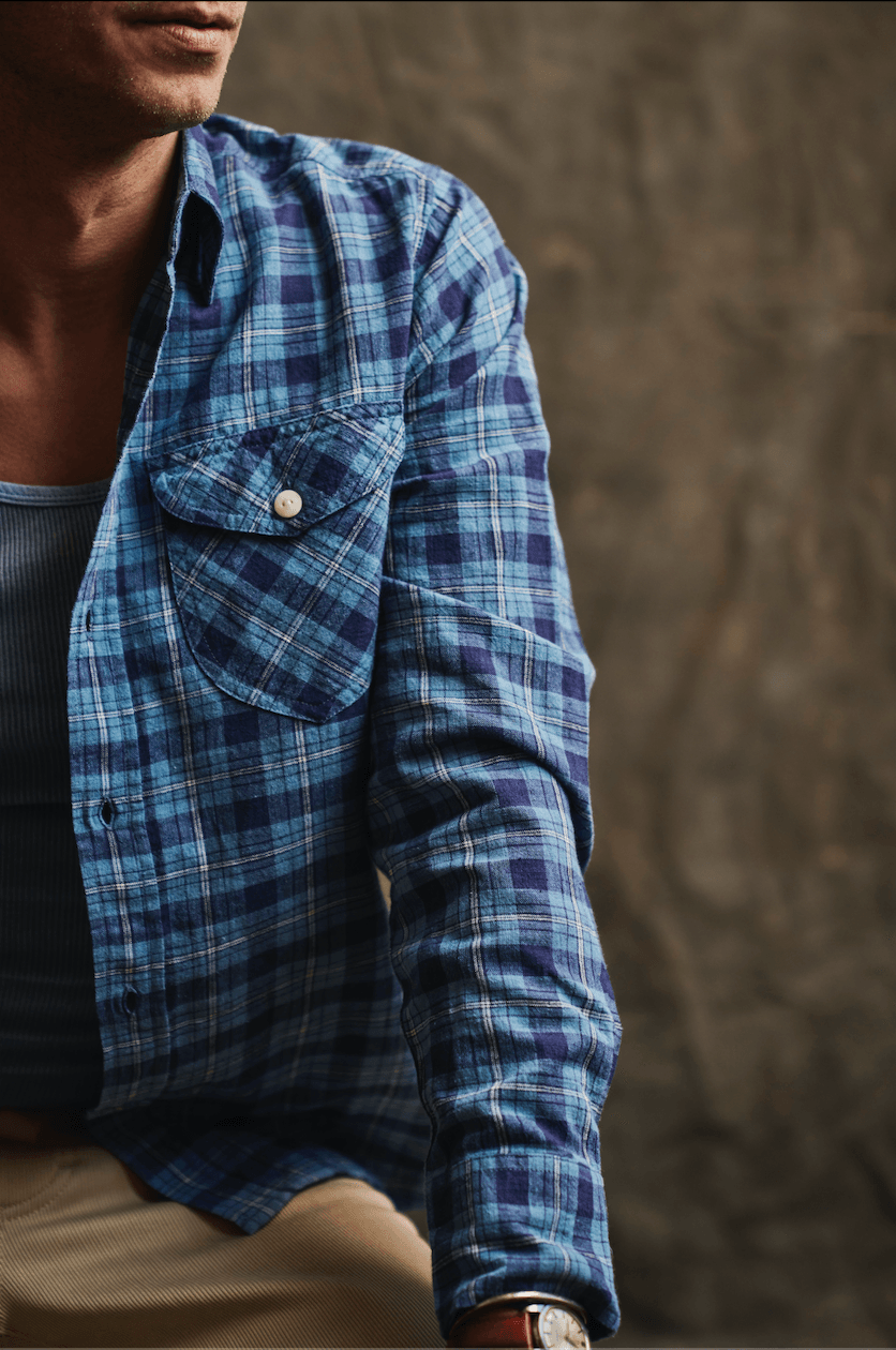 Wythe Cotton/Linen Hometeam Plaid Workshirt - Indigo