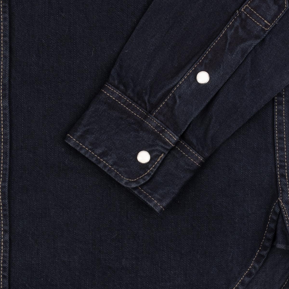 Iron Heart 12oz Selvedge Denim Work Shirt With Snaps IHSH-326-OD - Indigo Overdyed Black - Guilty Party