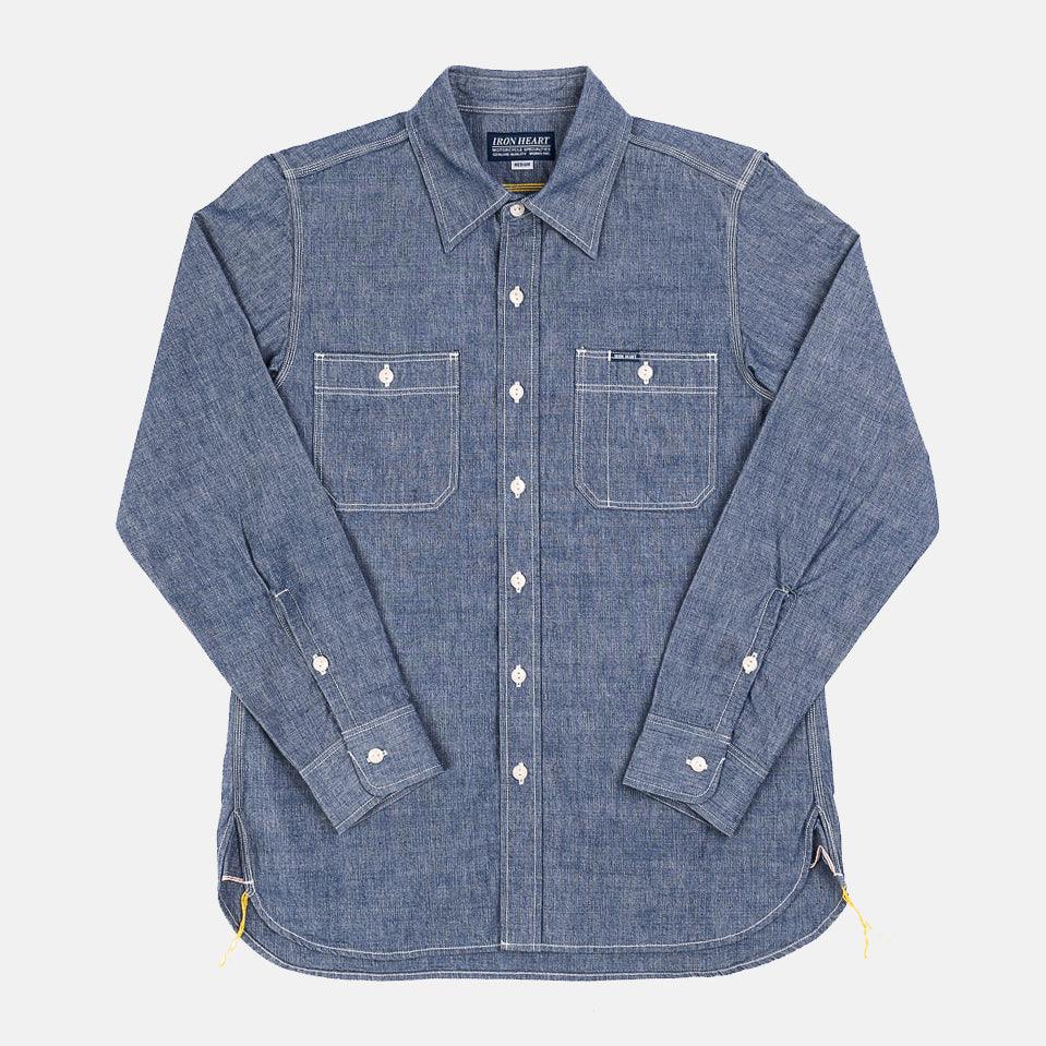 Iron Heart IHSH-21-BLU 10oz Selvedge Chambray Work Shirt - Blue - Guilty Party