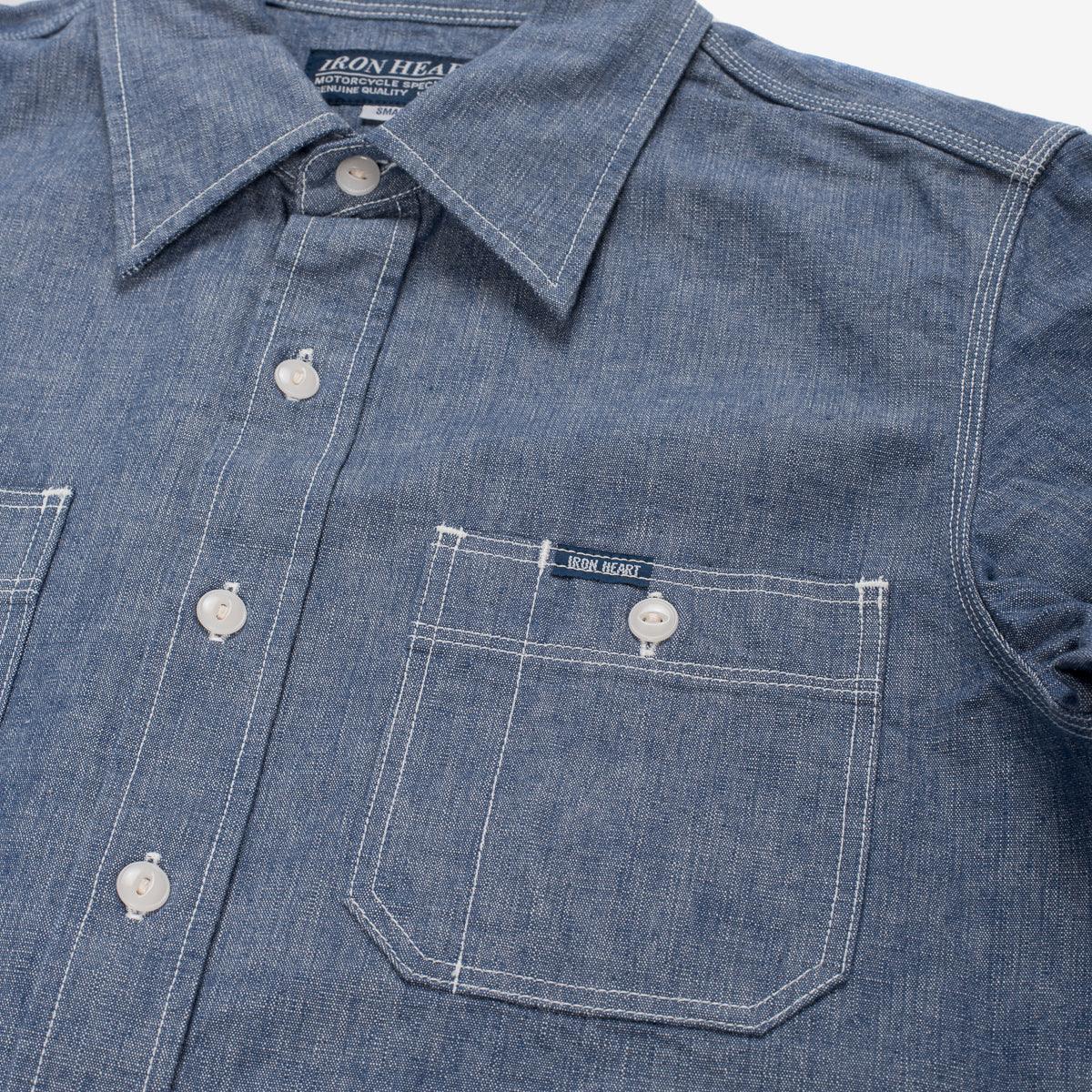 Iron Heart IHSH-21-BLU 10oz Selvedge Chambray Work Shirt - Blue - Guilty Party