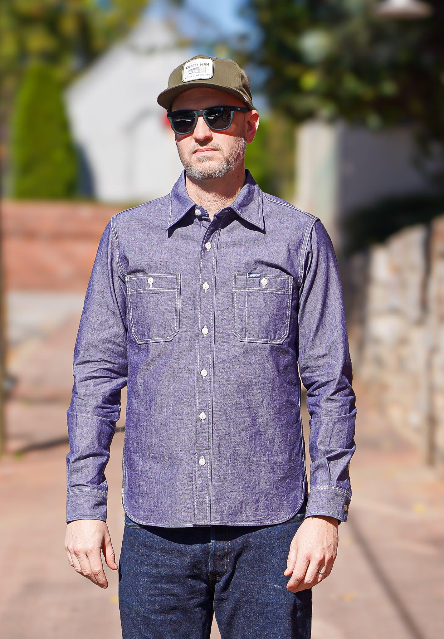 Iron Heart IHSH-363-NAV 10oz Organic Chambray Work Shirt - Navy Blue - Guilty Party