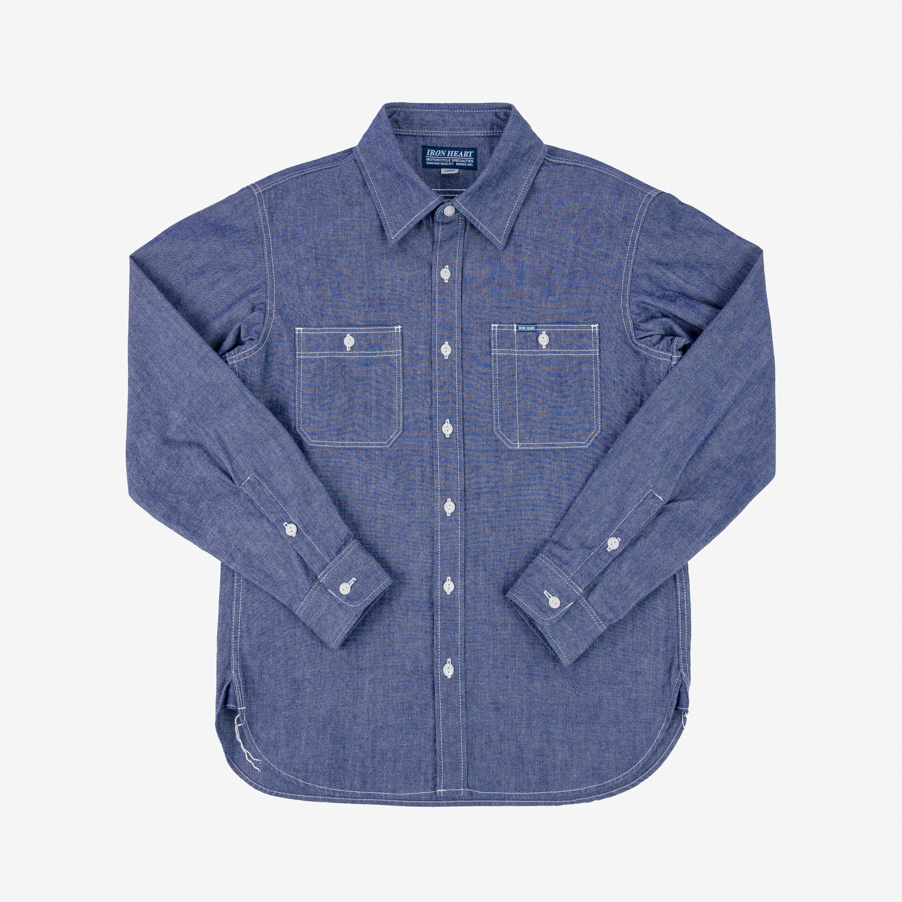 Iron Heart IHSH-363-NAV 10oz Organic Chambray Work Shirt - Navy Blue - Guilty Party